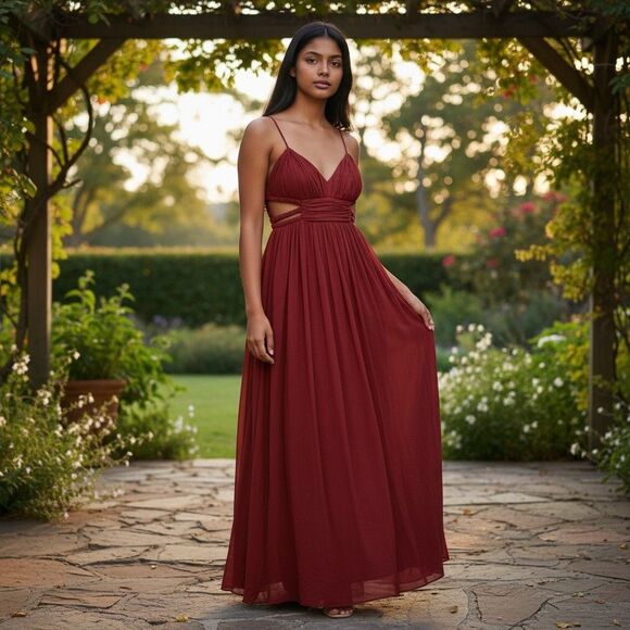 Free People Dresses & Skirts - Free People Red Chiffon Greek Goddess Maxi Dress Gown Size 2 Whimsical RARE